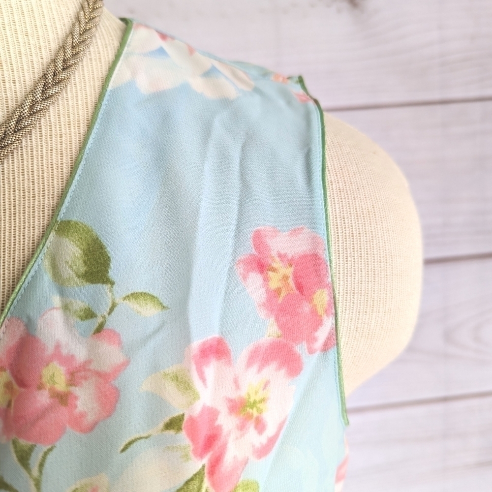 Oscar De La Renta Pink Label Floral Button Down Tank Vest in Blue Size XS - Picture 4 of 12